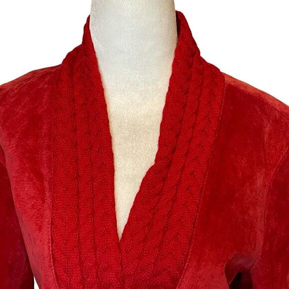 Coldwater Creek Red Suede Leather Jacket With Cable Knit Trim & Button Closure S - Picture 2 of 12